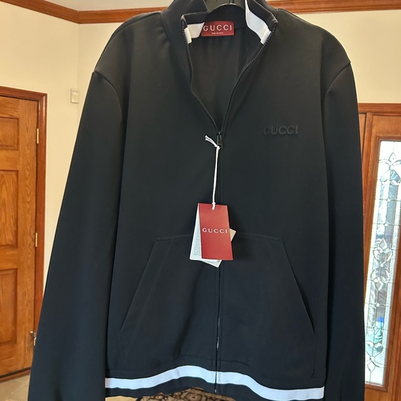 Men's Gucci embroidered logo technical jersey, zip jacket size XL made in Italy - Picture 2 of 14